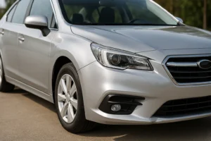 Detalhe de carro prata com foco na lataria frontal impecável, destacando farol, para-lama e acabamento automotivo em perfeito estado.